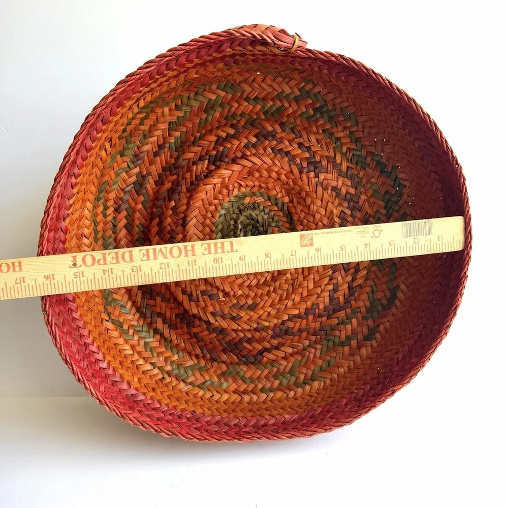 XL Woven Coil Straw Grass Basket Colorful‎ Floppy African Native VTG Handmade